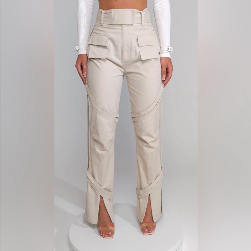 Maniere De Voir Beige Utility Cargo Trousers